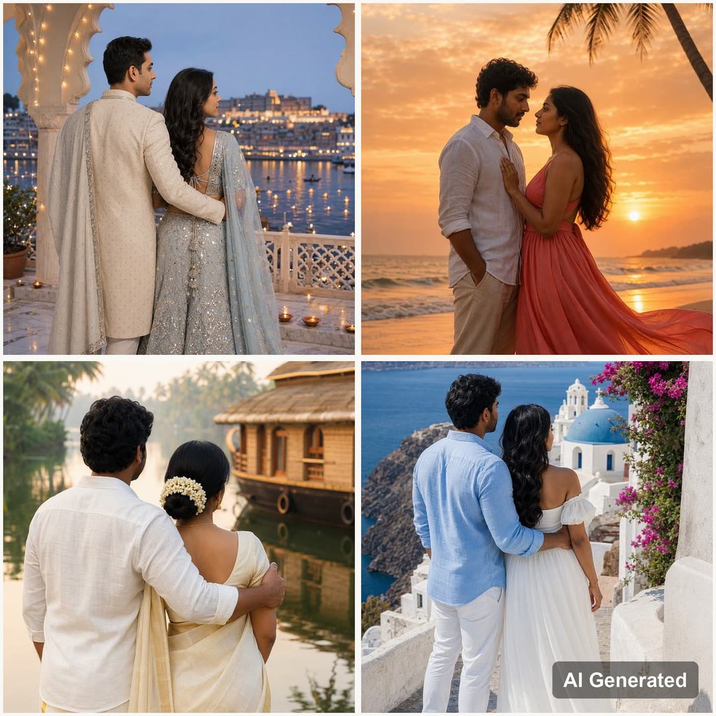 Four square collage of pre wedding pictures